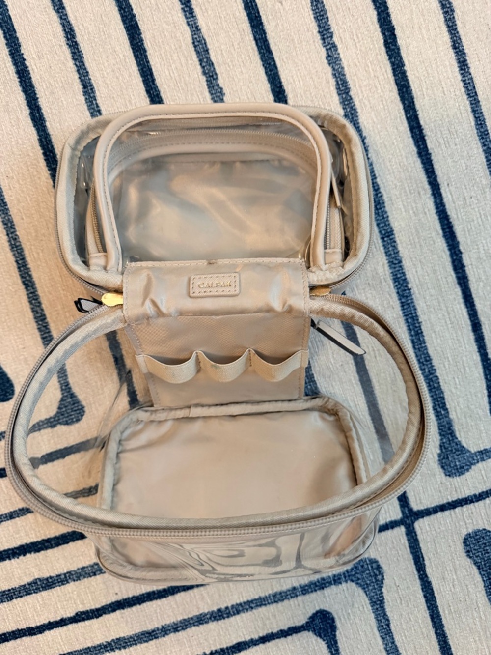 Calpak Clear Beige Top-Handle Cosmetic Case with Gold Hardware - Picture 8 of 9